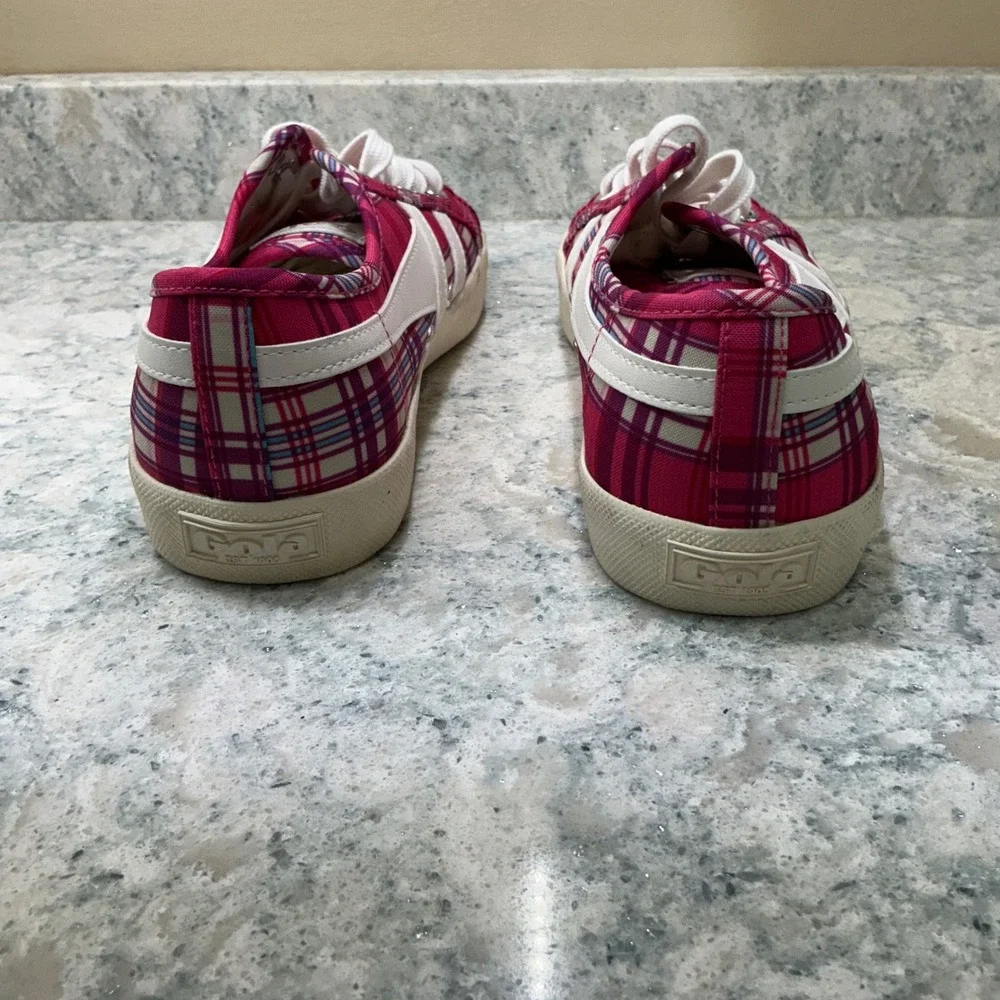 Gola Sneakers Coaster Print Talbots 7 Pink Plaid Low Top Lace Up CLB730